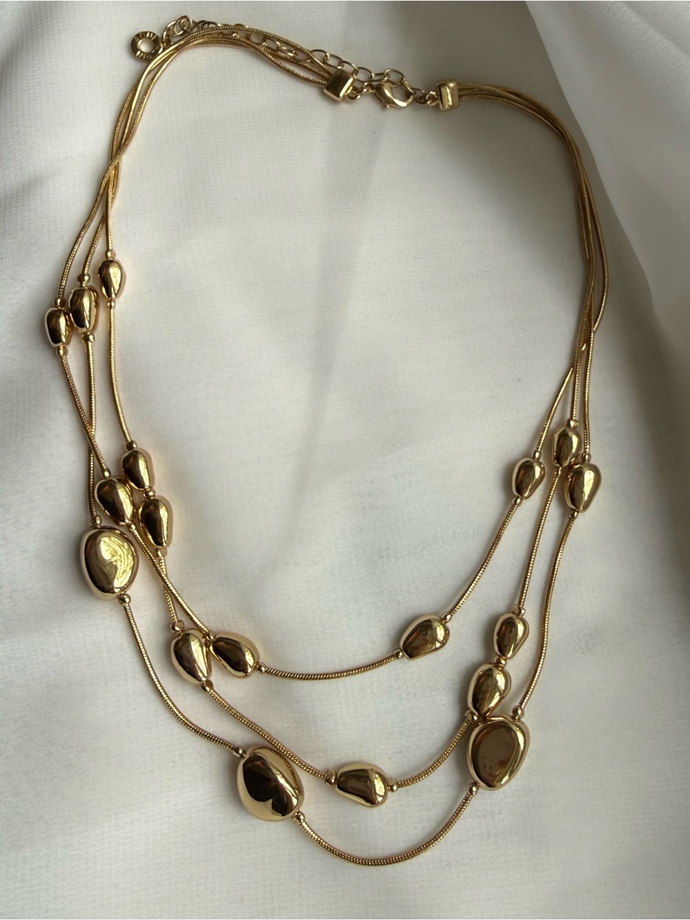Vintage Anne Klein Shiny Gold Multi-Strand Teardrop Bead Necklace